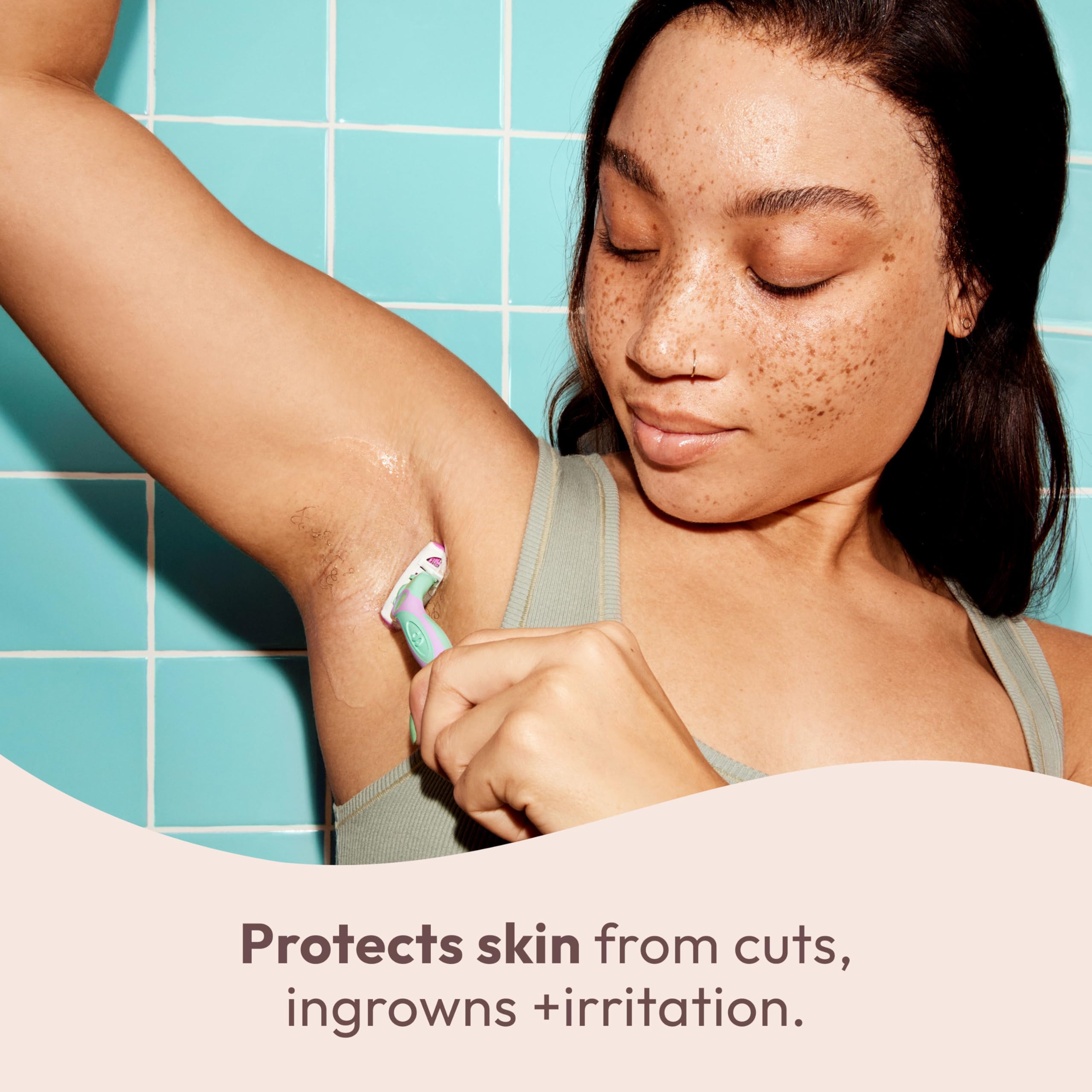 Post-shave Skintimate Coconut Bliss image showing lasting moisture feel
