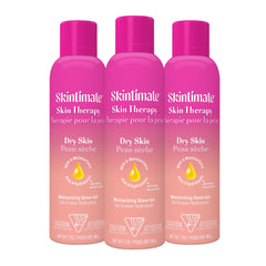 Skintimate Skin Therapy 3-pack bottle shown on shelf with rich moisture for a comfortable shave.