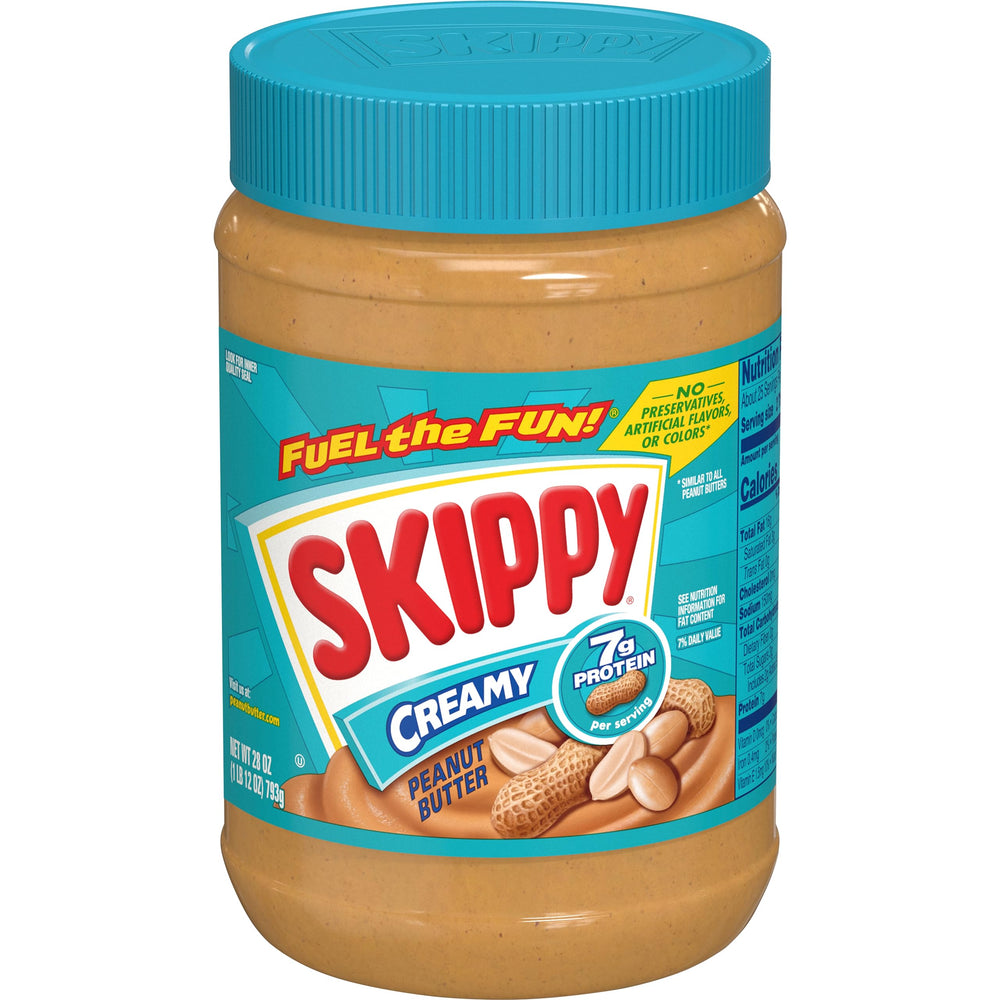 SKIPPY Creamy Peanut Butter jar with toast illustrating a quick, tasty breakfast