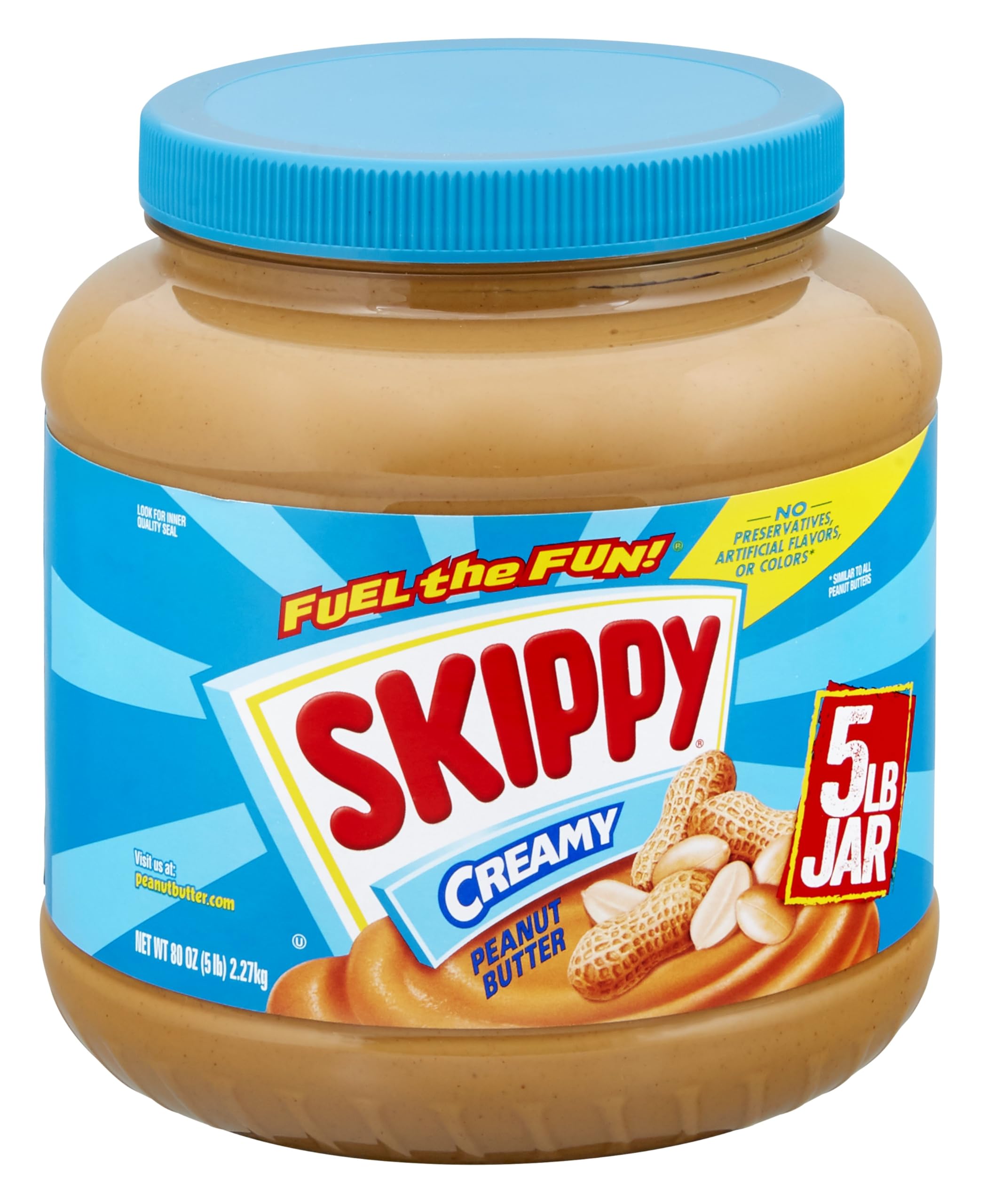 SKIPPY Creamy Peanut Butter jar with smooth spread ideal for quick breakfasts.