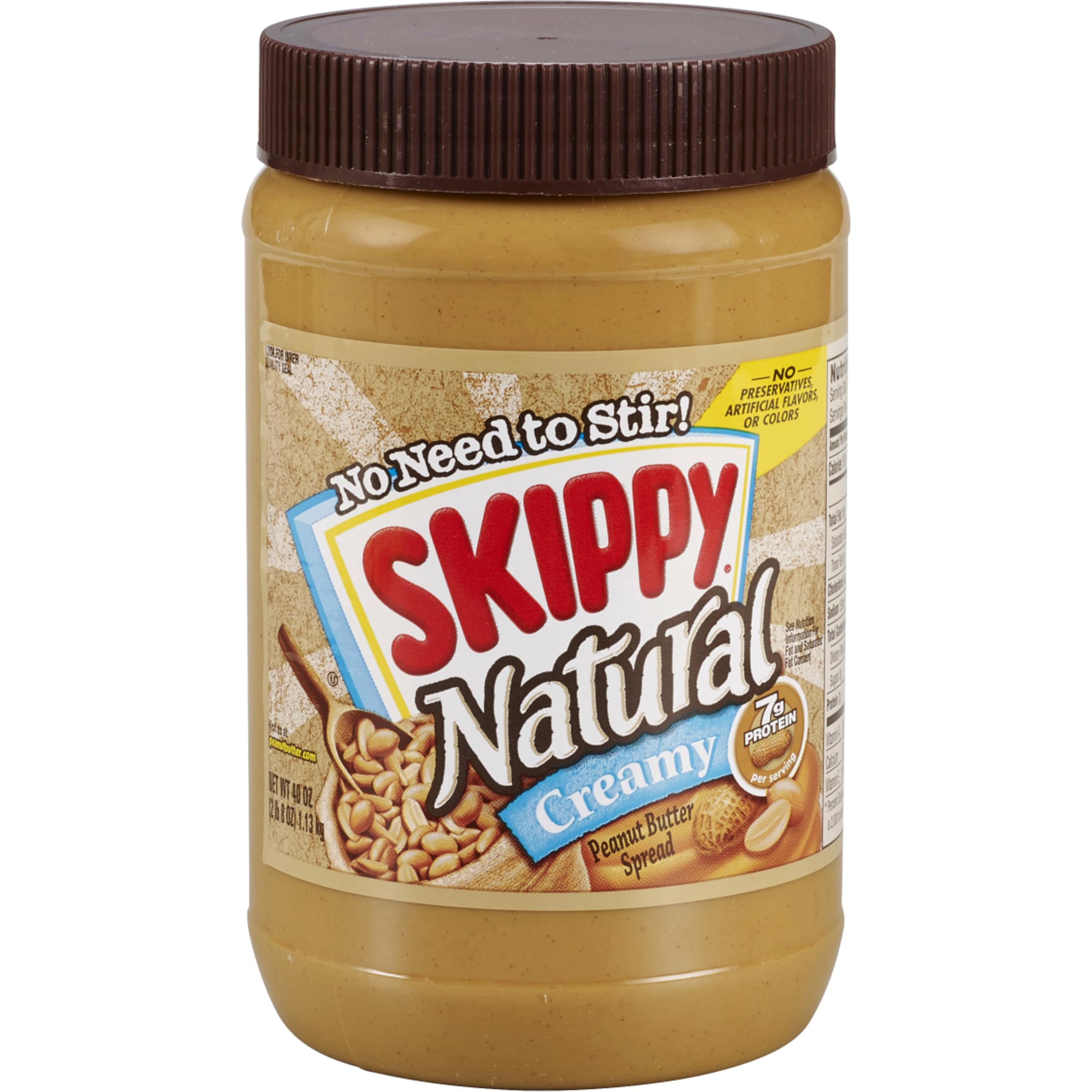SKIPPY Natural Creamy Peanut Butter jar with real roasted peanuts.