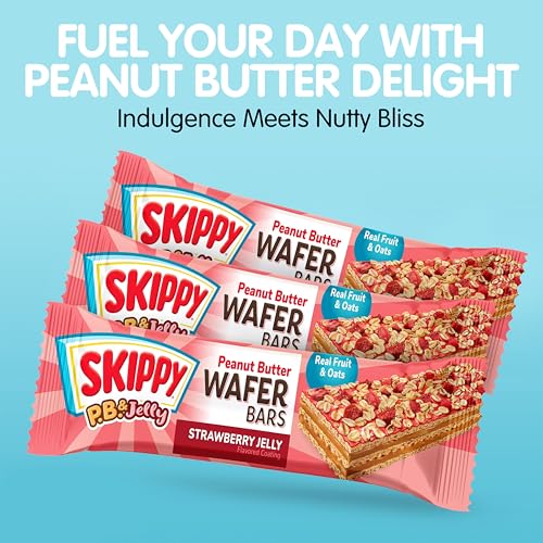 Visible oats and chips in SKIPPY P.B. & Jelly Wafer Bar for added texture.