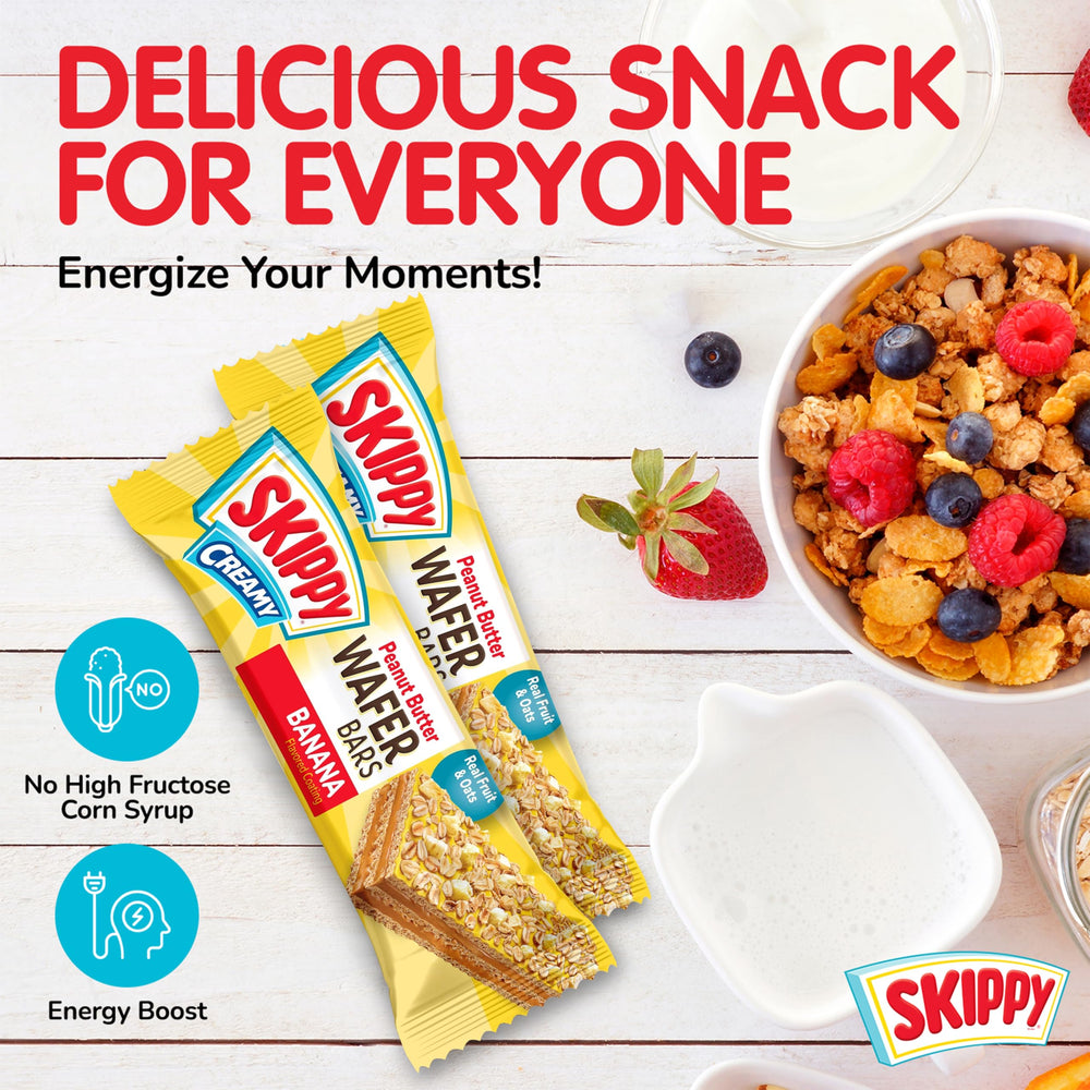 SKIPPY six-pack of individually wrapped bars, ideal for lunchboxes and travel.