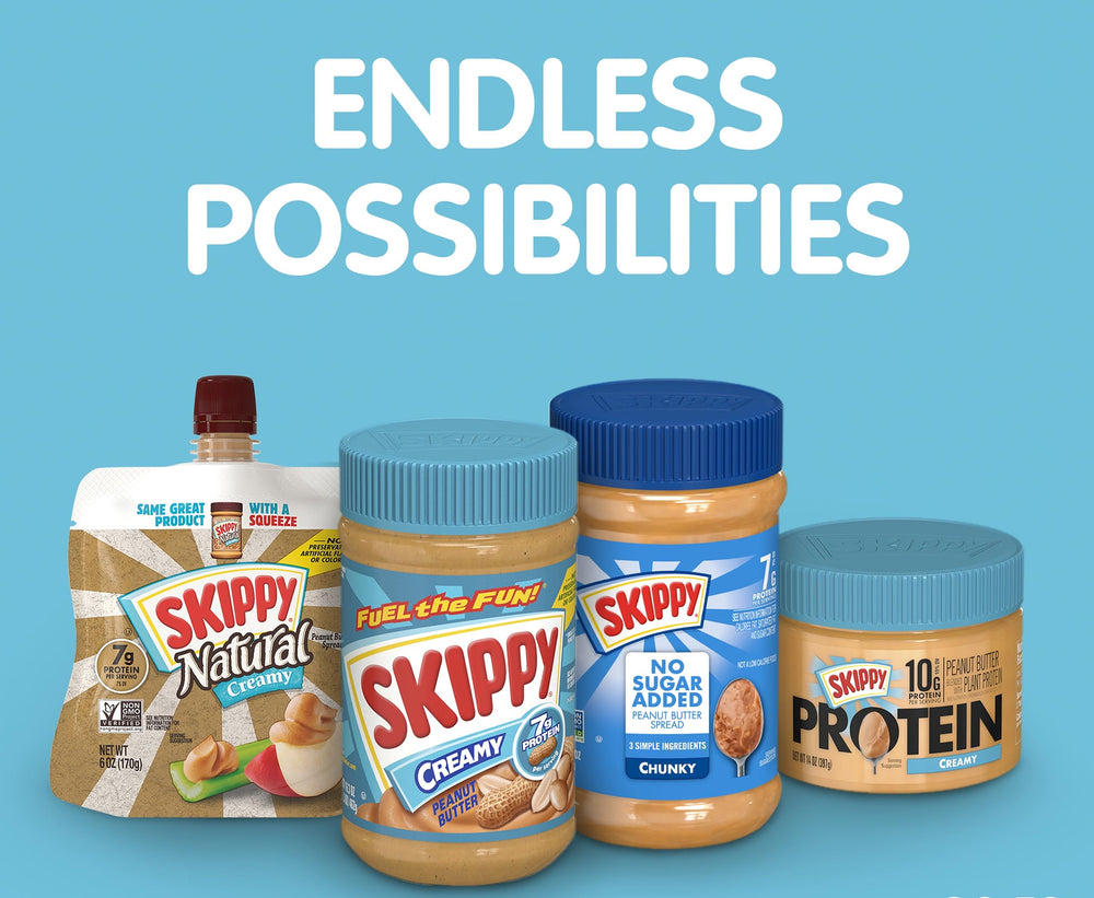 SKIPPY Super Chunk peanut butter dip with celery sticks perfect for dipping.