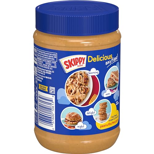 SKIPPY Super Chunk jar side view emphasizes packaging and chunky texture.