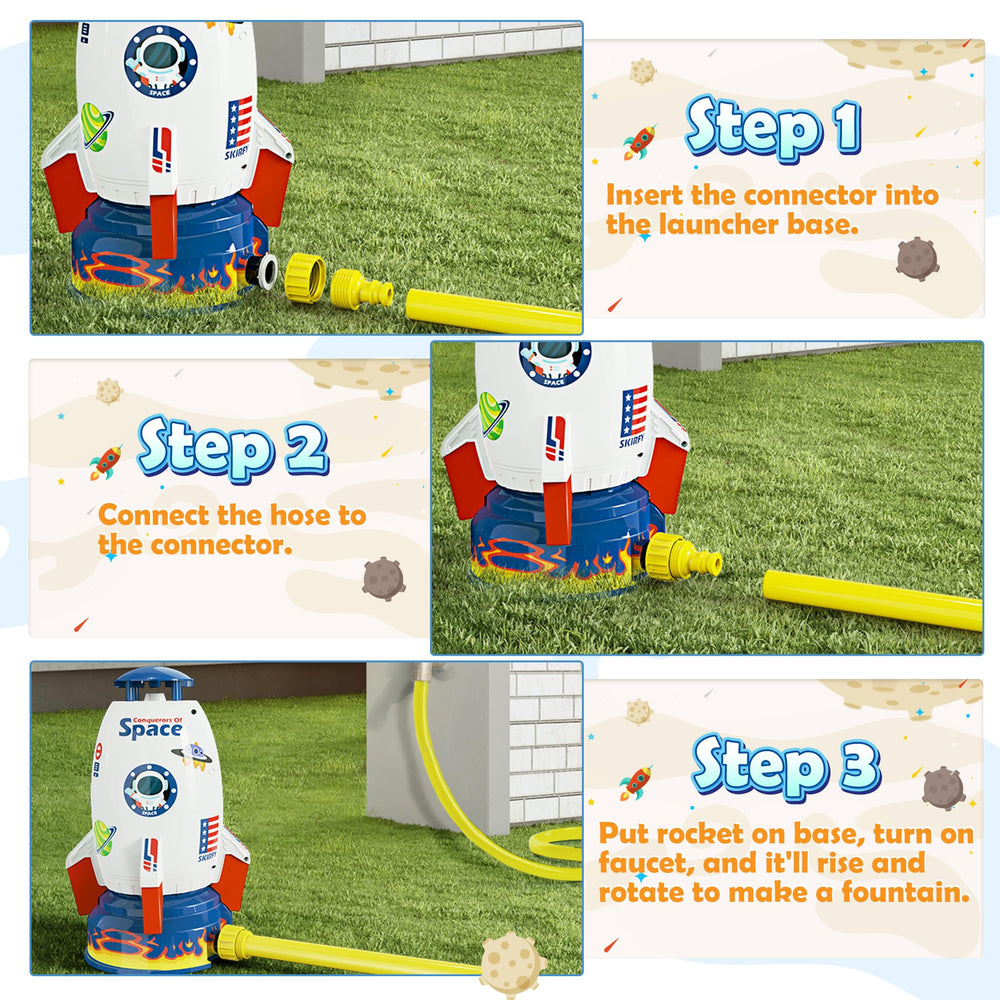 Skirfy Sprinkler Rocket Launcher height adjustment reaches up to 6.9 feet.