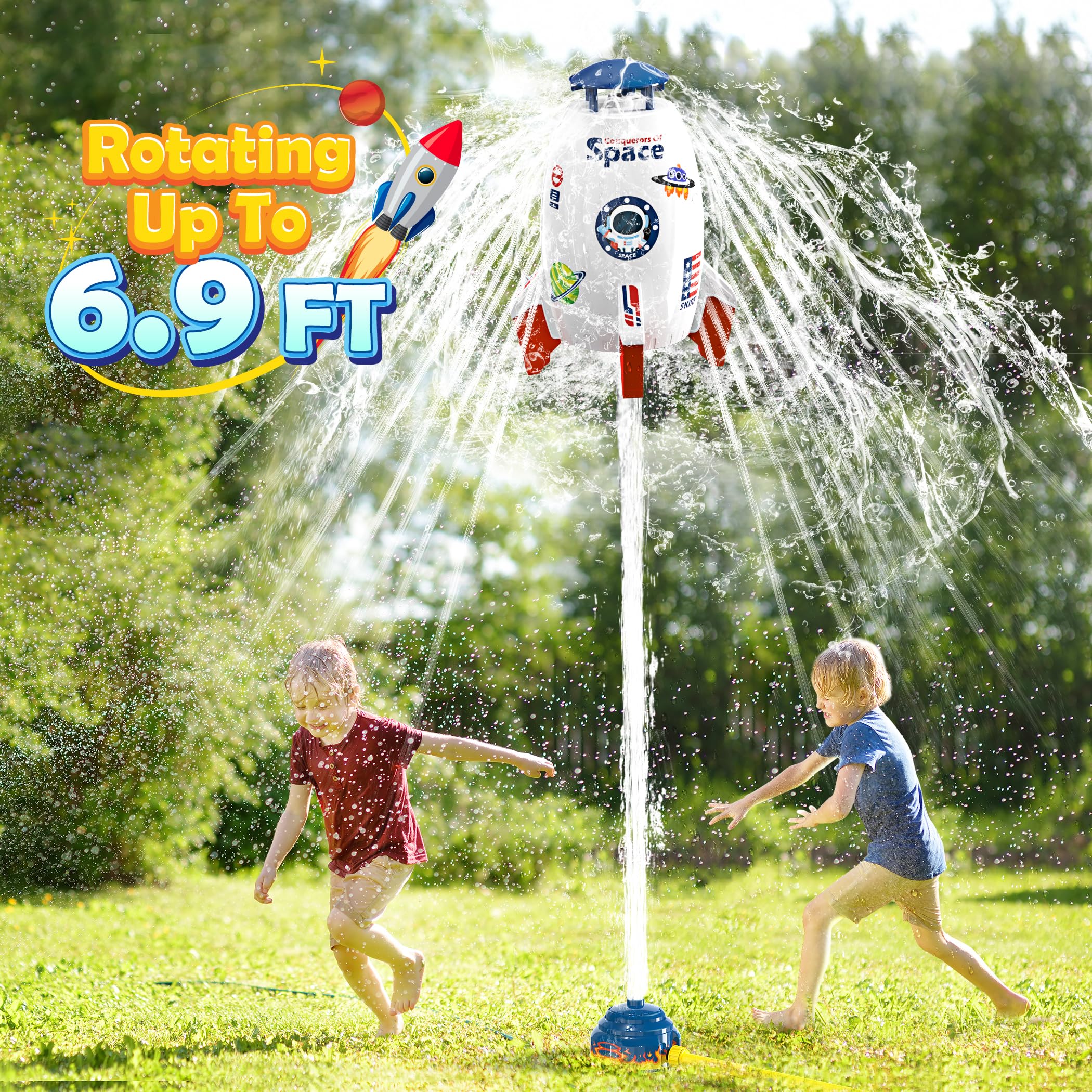 Skirfy Sprinkler Rocket Launcher hose setup enables quick outdoor play.