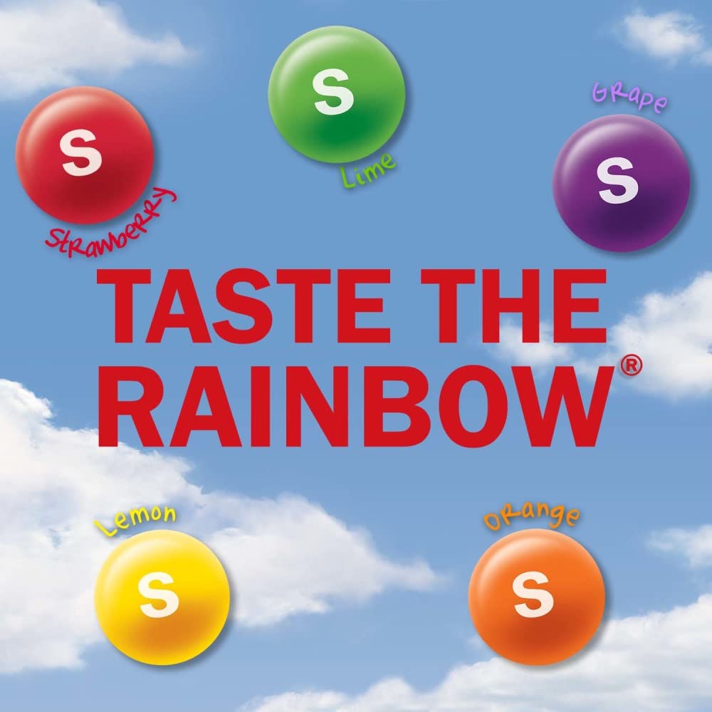 Skittles Original fruit flavors highlight strawberry, orange, grape, lemon, and lime in chewy treats.