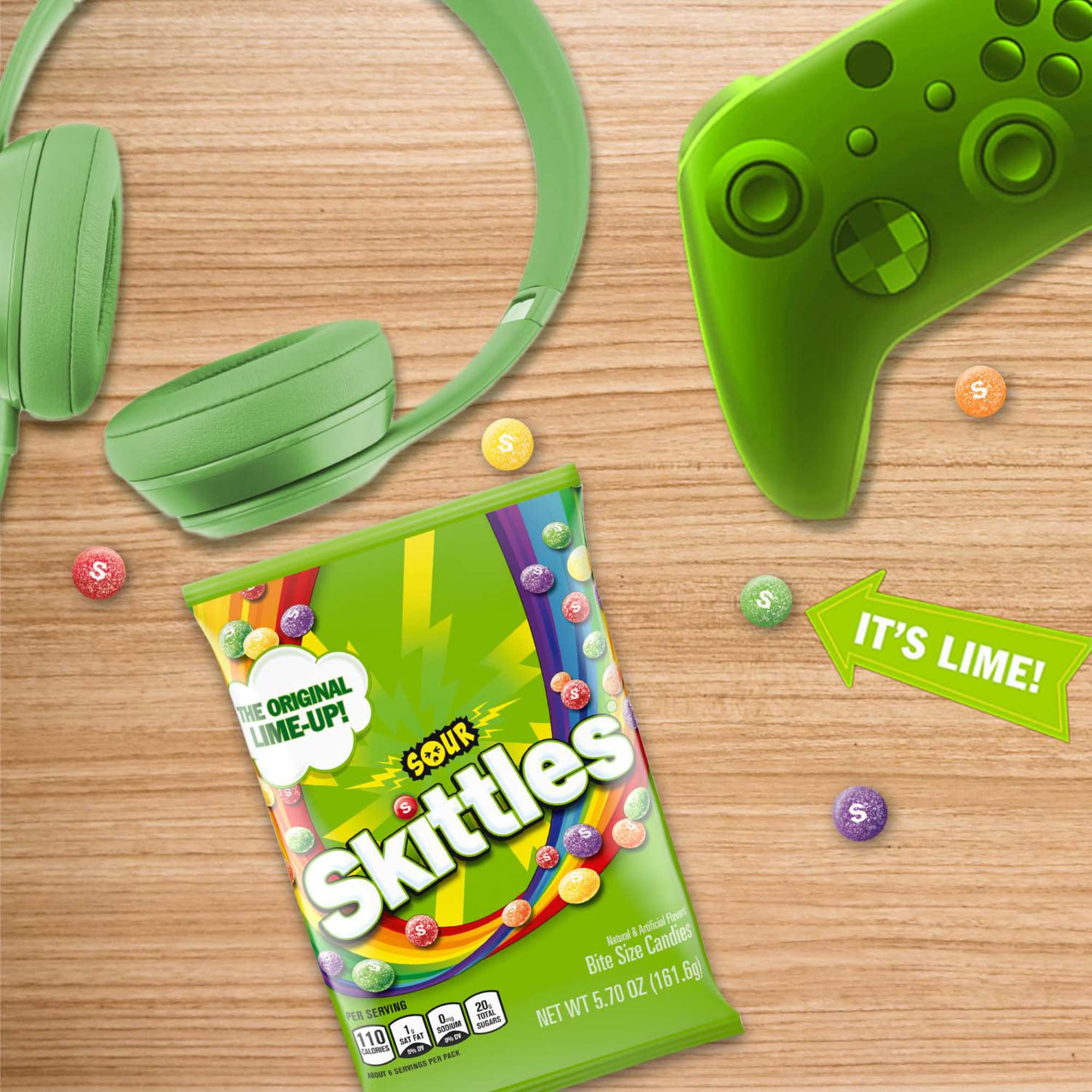 Skittles Sour desserts-topping setup adds color and fruity flair.