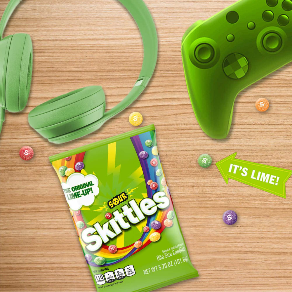 Skittles Sour desserts-topping setup adds color and fruity flair.