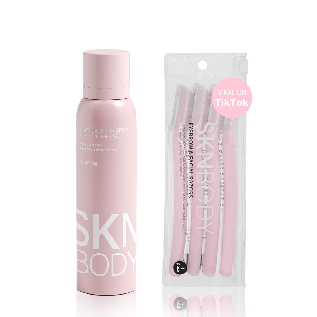 SKNBODY Hair Identifier Spray applied to clean skin for precise prep before dermaplaning.