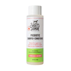 Skout's Honor probiotic dog shampoo bottle showing gentle cleansing with avocado oil.