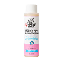 Skout's Honor probiotic dog shampoo and conditioner bottle for gentle cleansing.