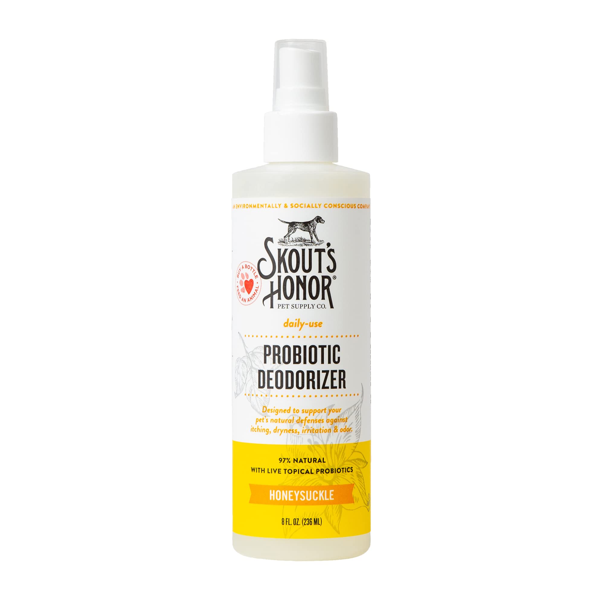 Skout's Honor probiotic spray bottle for daily use keeps coats fresh.