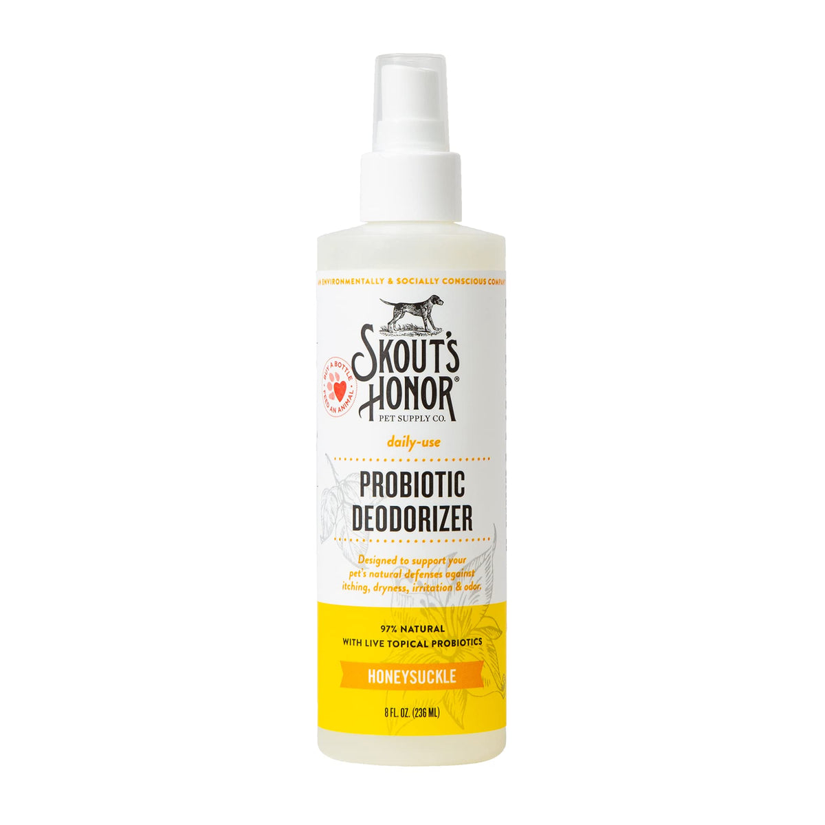Skout's Honor probiotic spray bottle for daily use keeps coats fresh.
