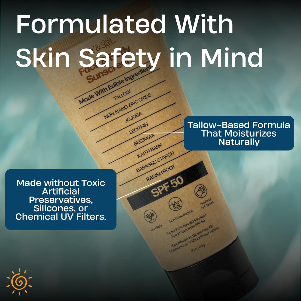 Sky and Sol sunscreen applied on face and body for daily protection.