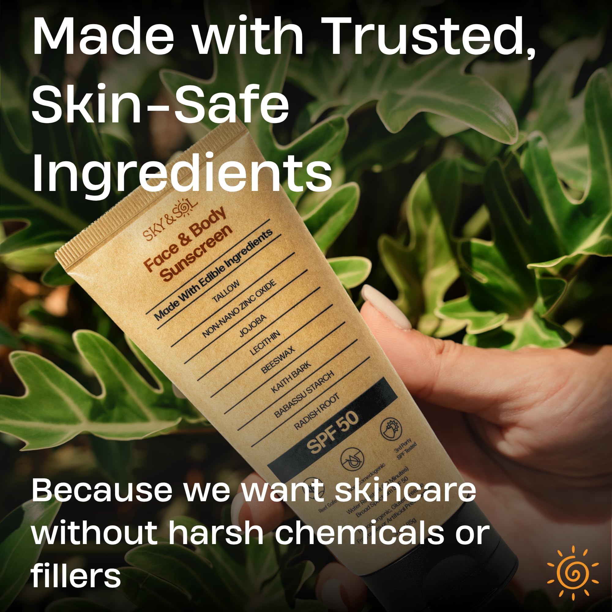 Beef tallow ingredient visualization in Sky and Sol sunscreen.