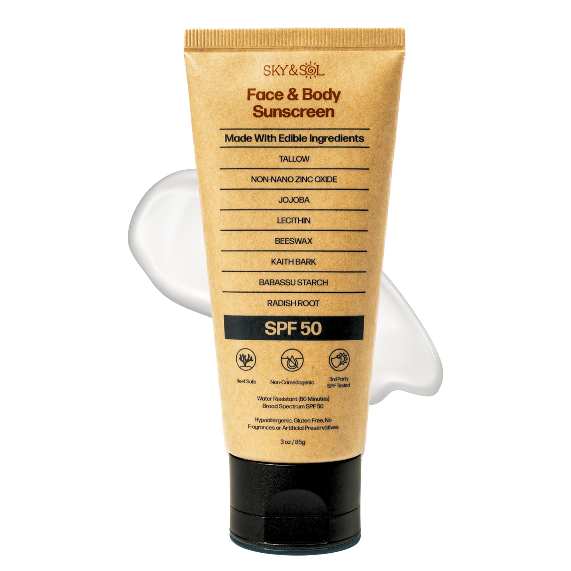 Sky and Sol Mineral Sunscreen SPF 50 being applied for a makeup-friendly finish.