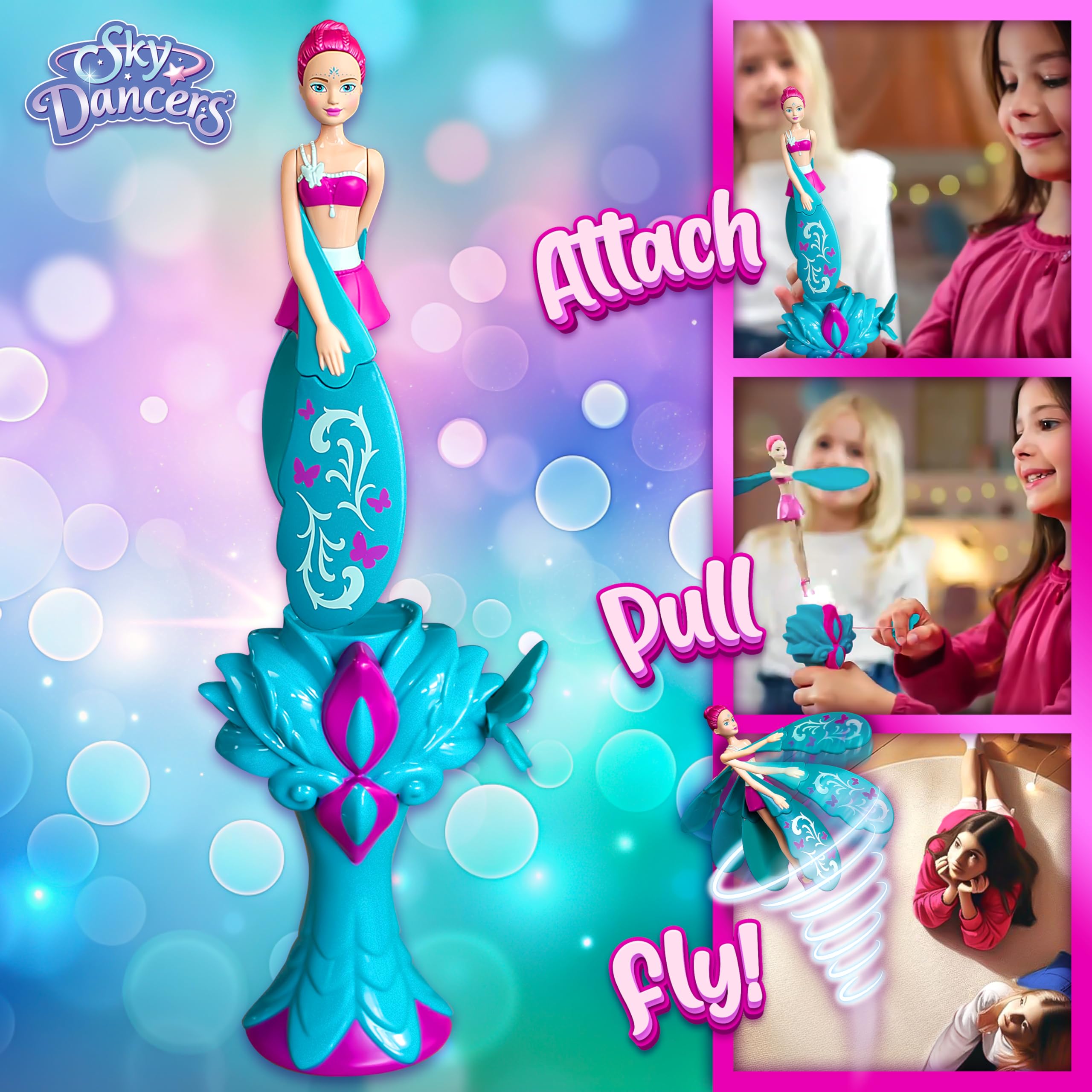 Sky Dancers Turquoise Twinkle spins outdoors, adding dynamic family fun.