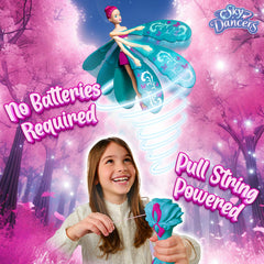 Sky Dancers Turquoise Twinkle’s glittering wings illuminate indoor and outdoor spins.