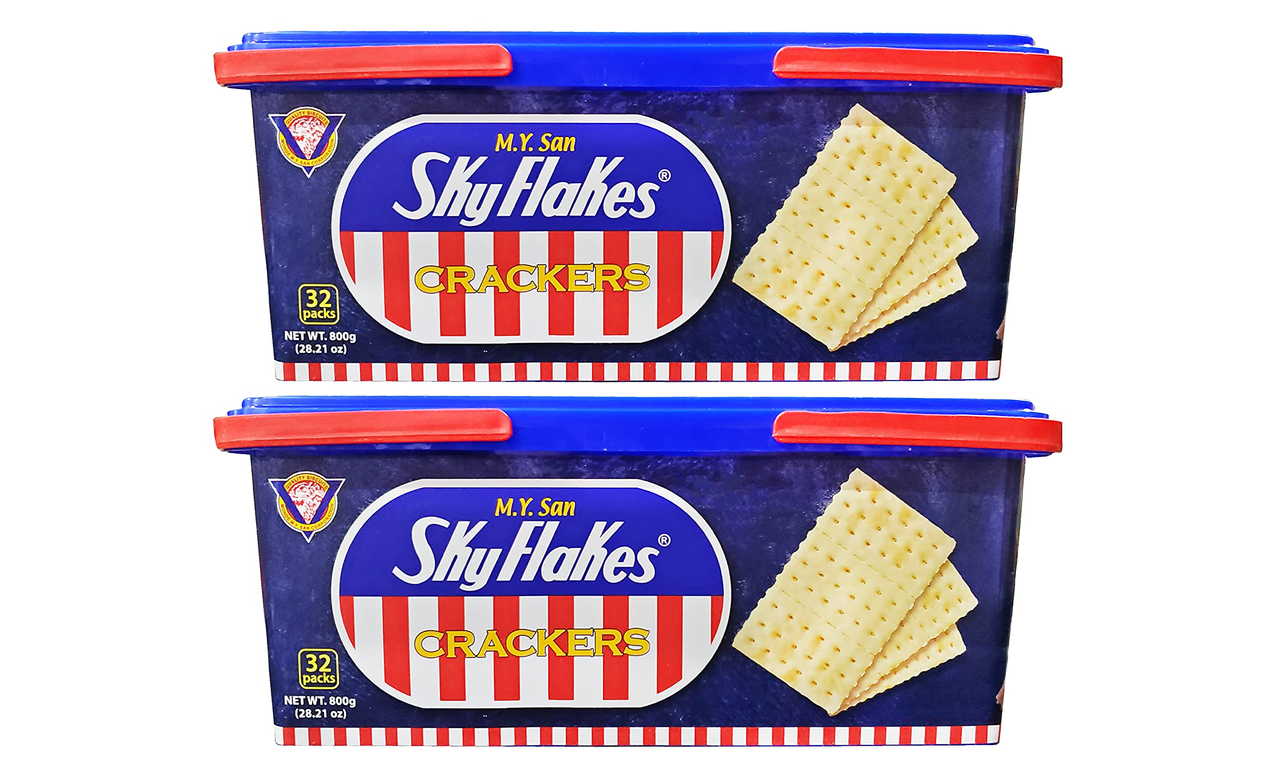 SkyFlakes crackers front view with two 800g boxes ready for family snacking.