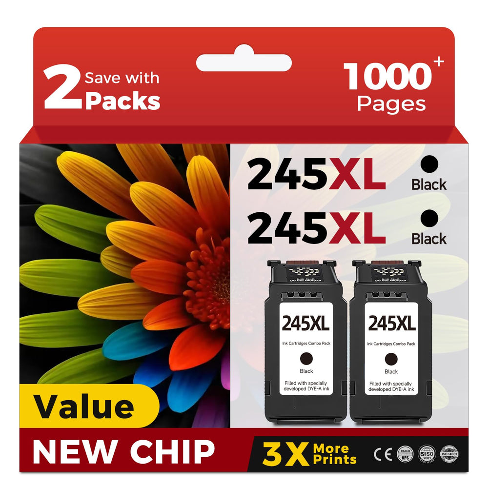 Skyink 245XL black ink cartridge 2-pack for Canon, clear text and reliable prints