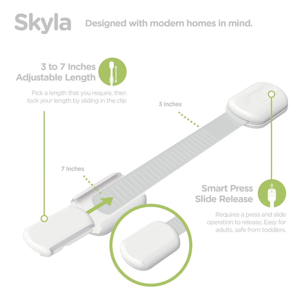 Skyla Homes flexible strap lock bending around furniture for versatile protection