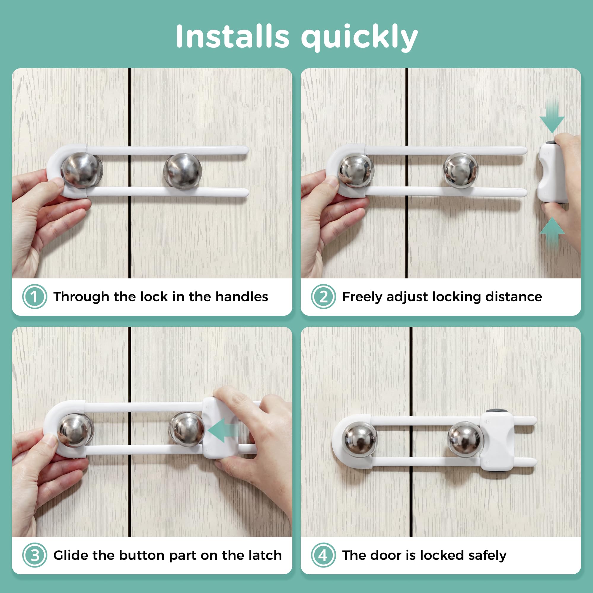 Skyla Homes lock used in pantry setup for childproofing essentials.