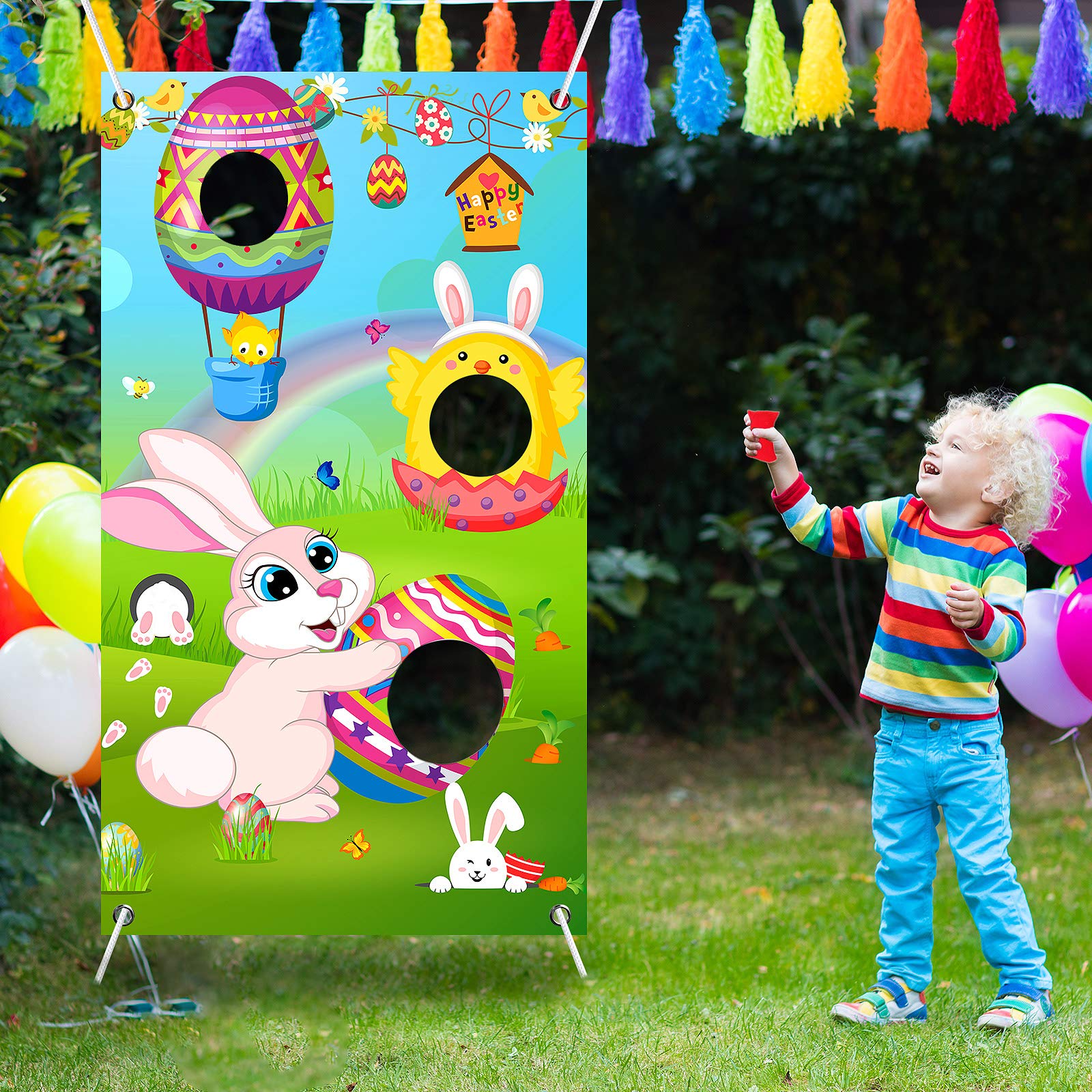 Skylety Easter toss banner featuring bunny and eggs for family fun and hand-eye coordination.