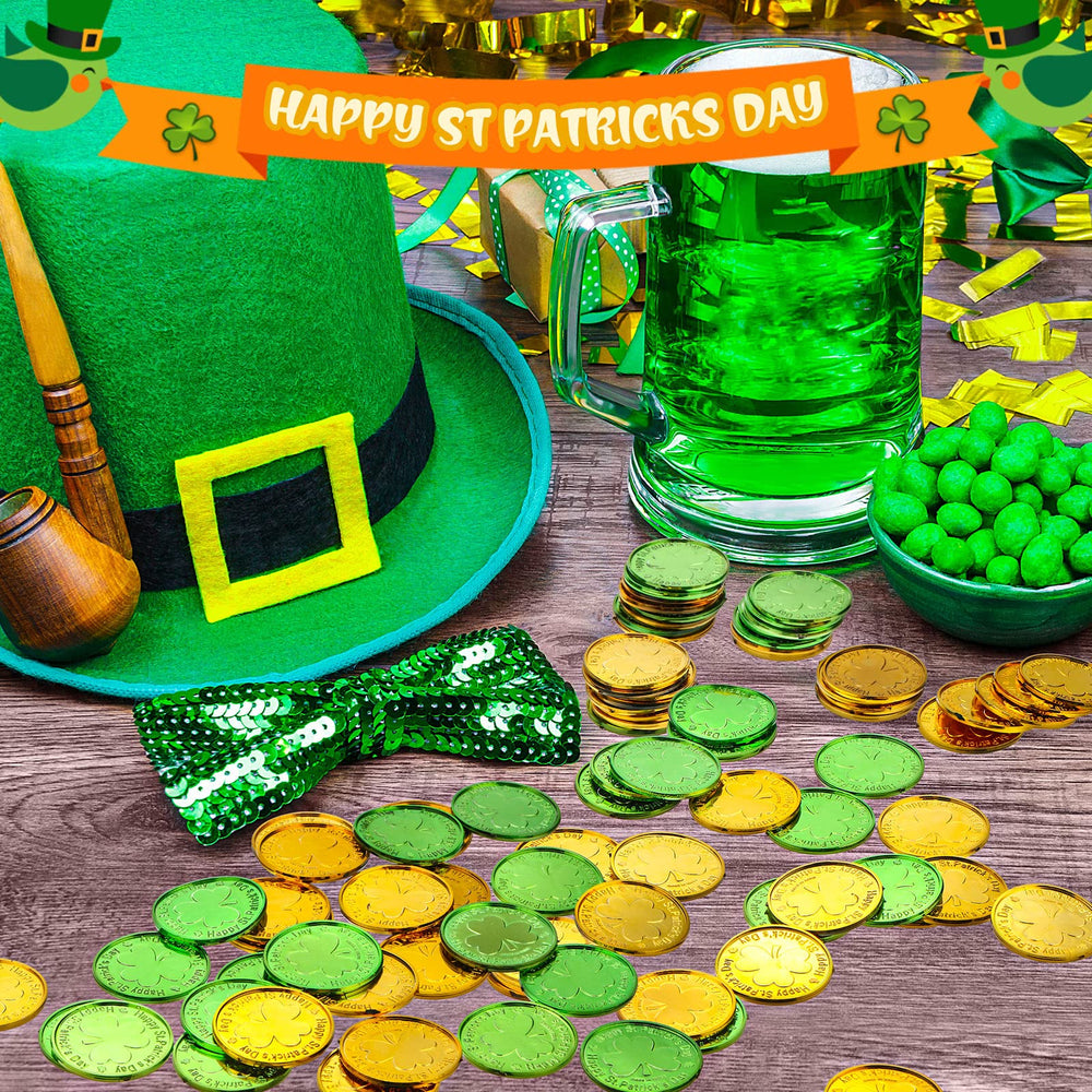 Skylety green and gold coins enhance decor and create charming photo scenes.