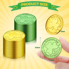 Skylety green shamrock coins close-up showing smooth edges for safe party use.
