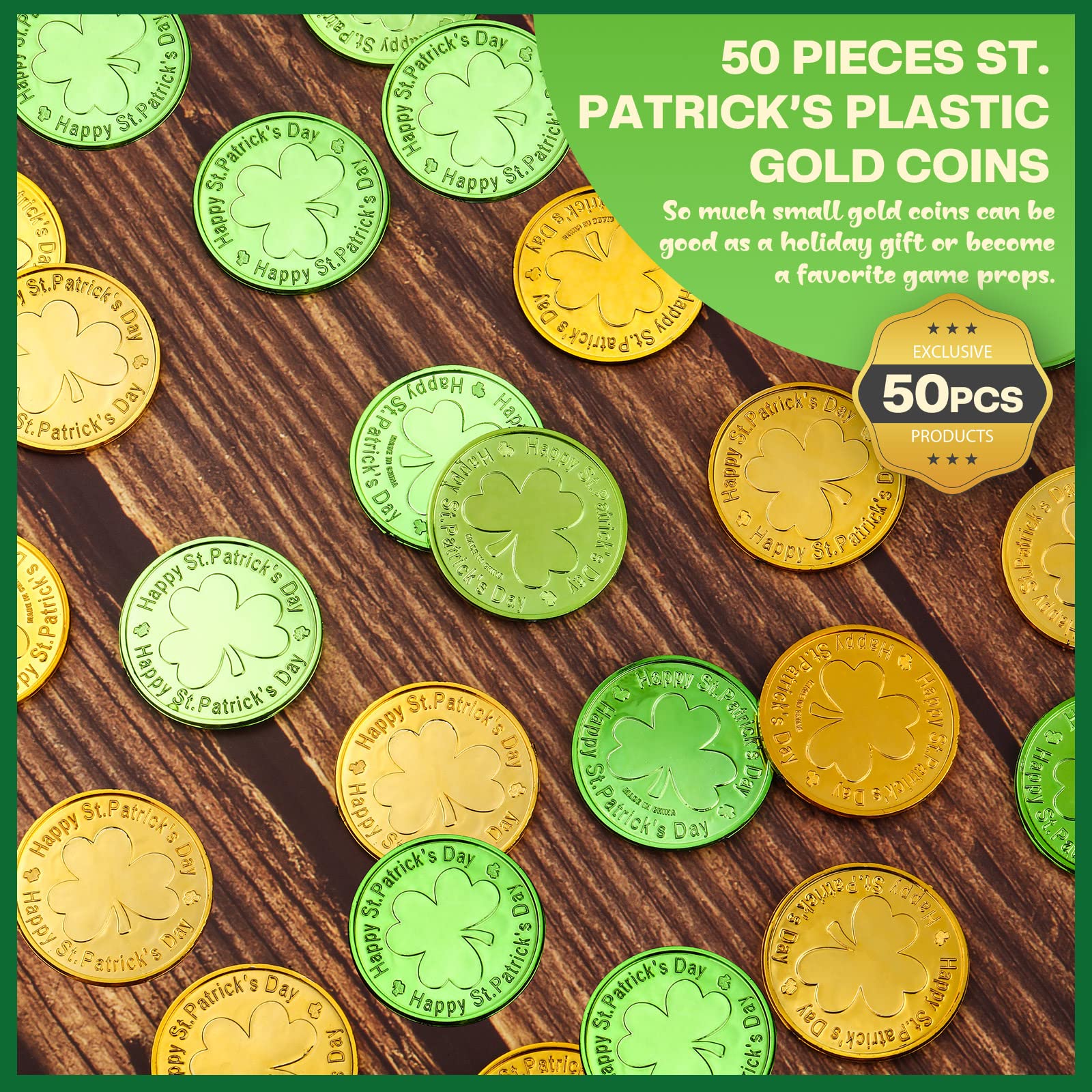 Skylety shamrock coins packaged for gifting and display at events.