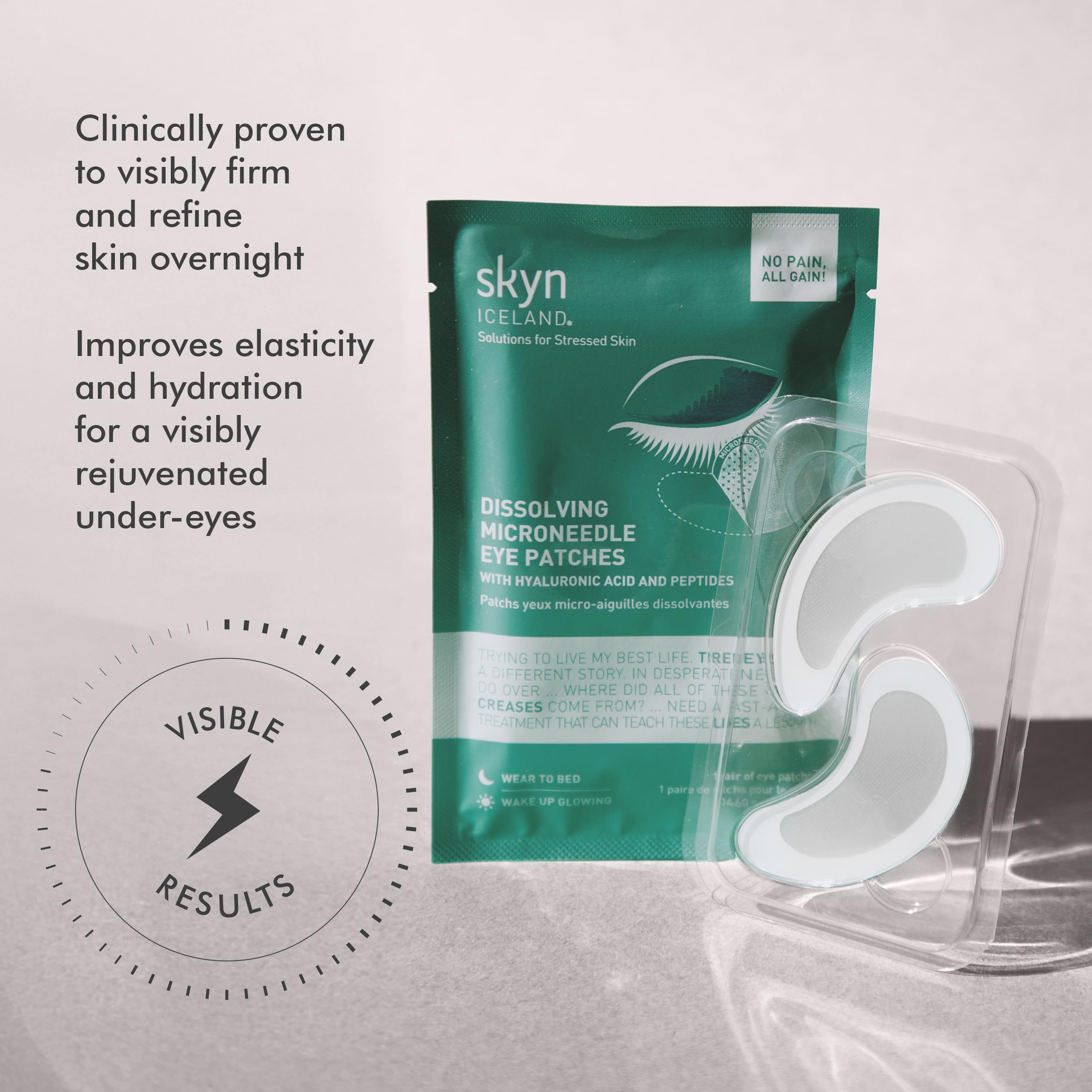 Skyn ICELAND patch with hyaluronic acid and peptides on skin