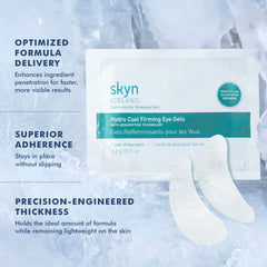 Skyn ICELAND Hydro Cool Firming Under Eye Patches applied to eye area for revitalized look