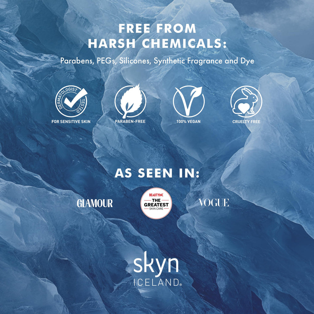 Skyn ICELAND Hydro Cool Under Eye Patches packaging highlights vegan formula