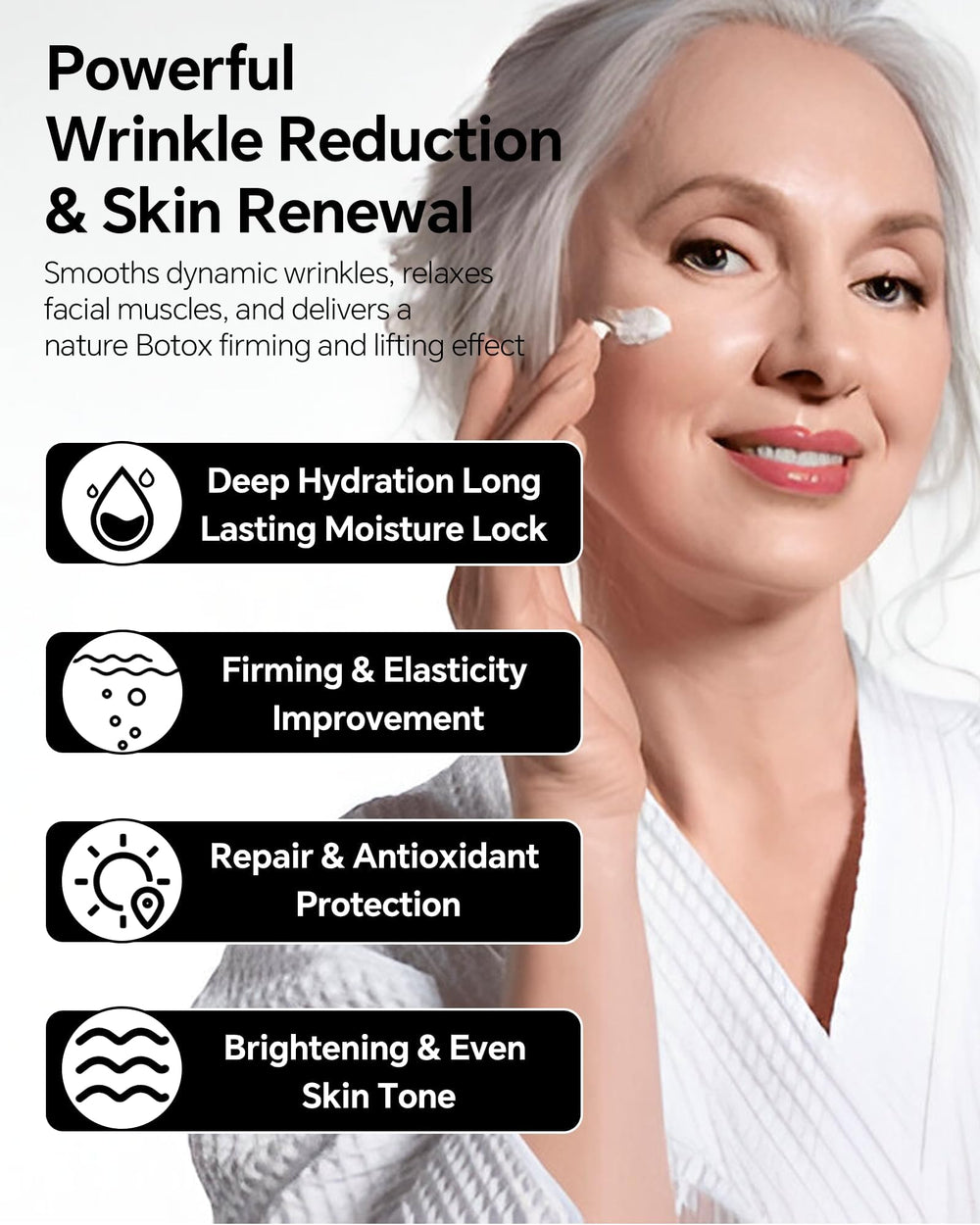 Skyoyo BotoxCream application on cheek demonstrates easy daily use.
