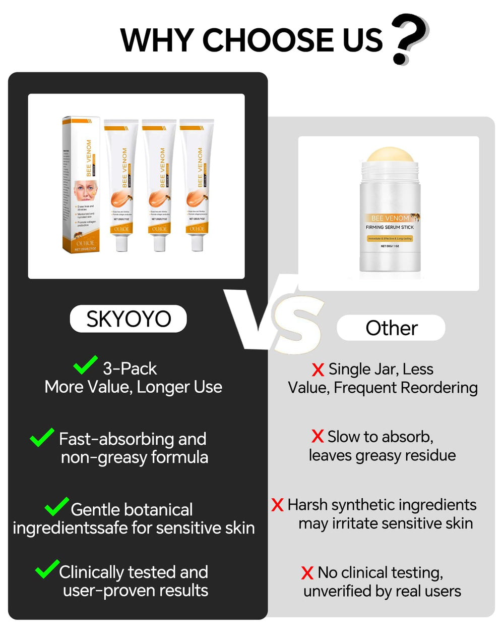 Skyoyo BotoxCream firming effect close-up shows lifted-looking jawline.
