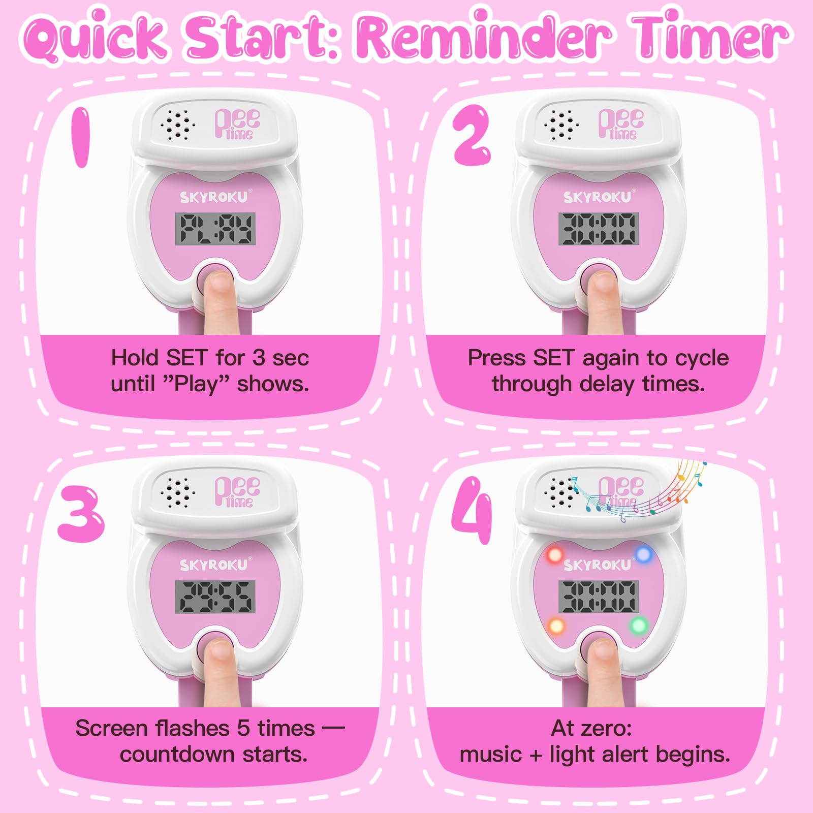 SKYROKU Potty Watch adjustable fit fits growing toddlers securely.