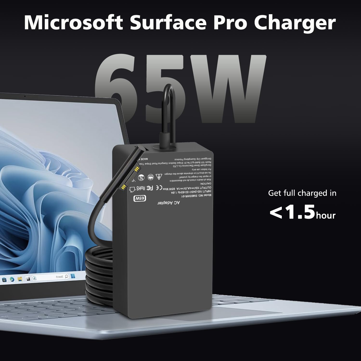 Skyvast Surface Pro charger with USB port to power accessories while charging.