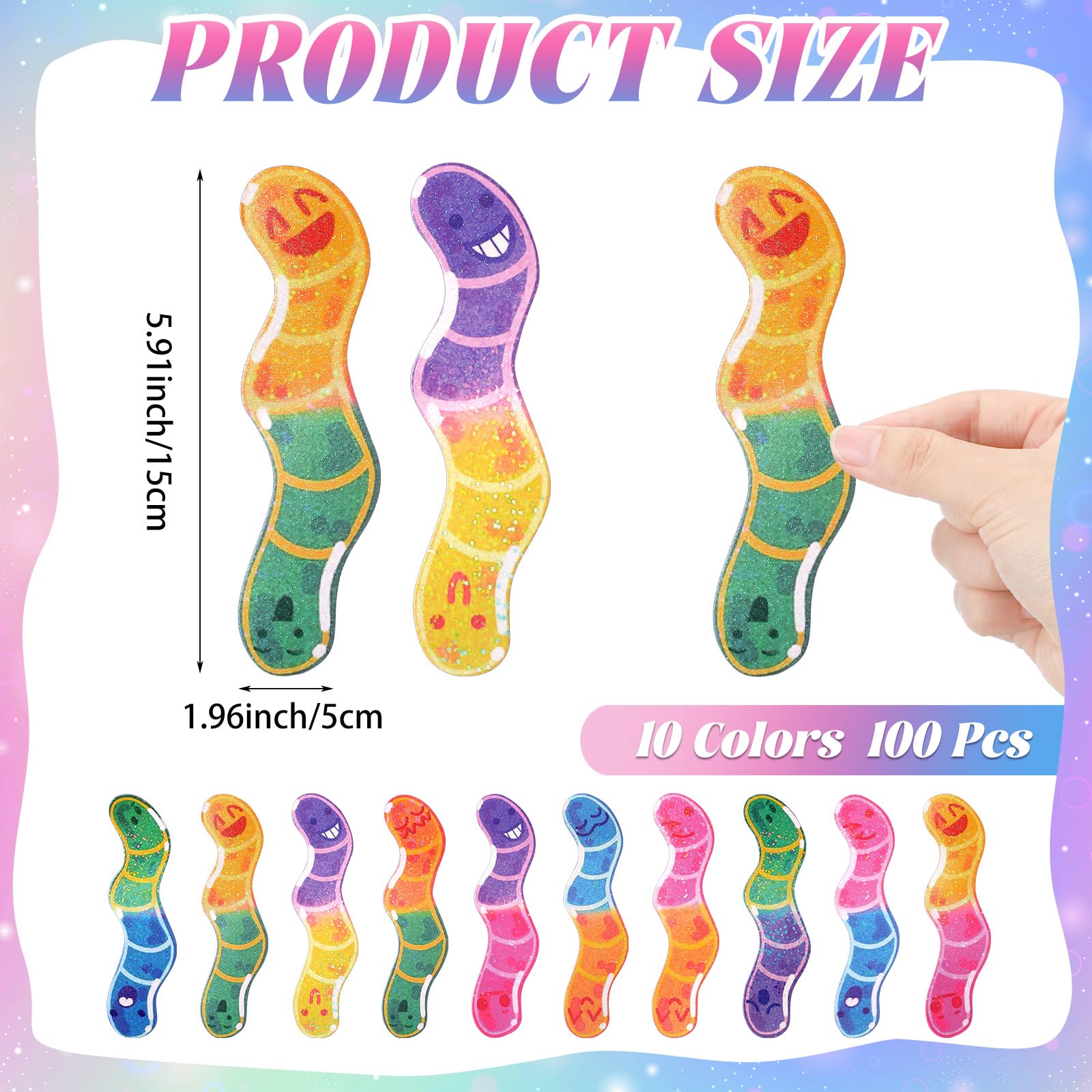Skyygemm gummy worm bookmarks showcase a shimmering glitter layer for eye-catching pages