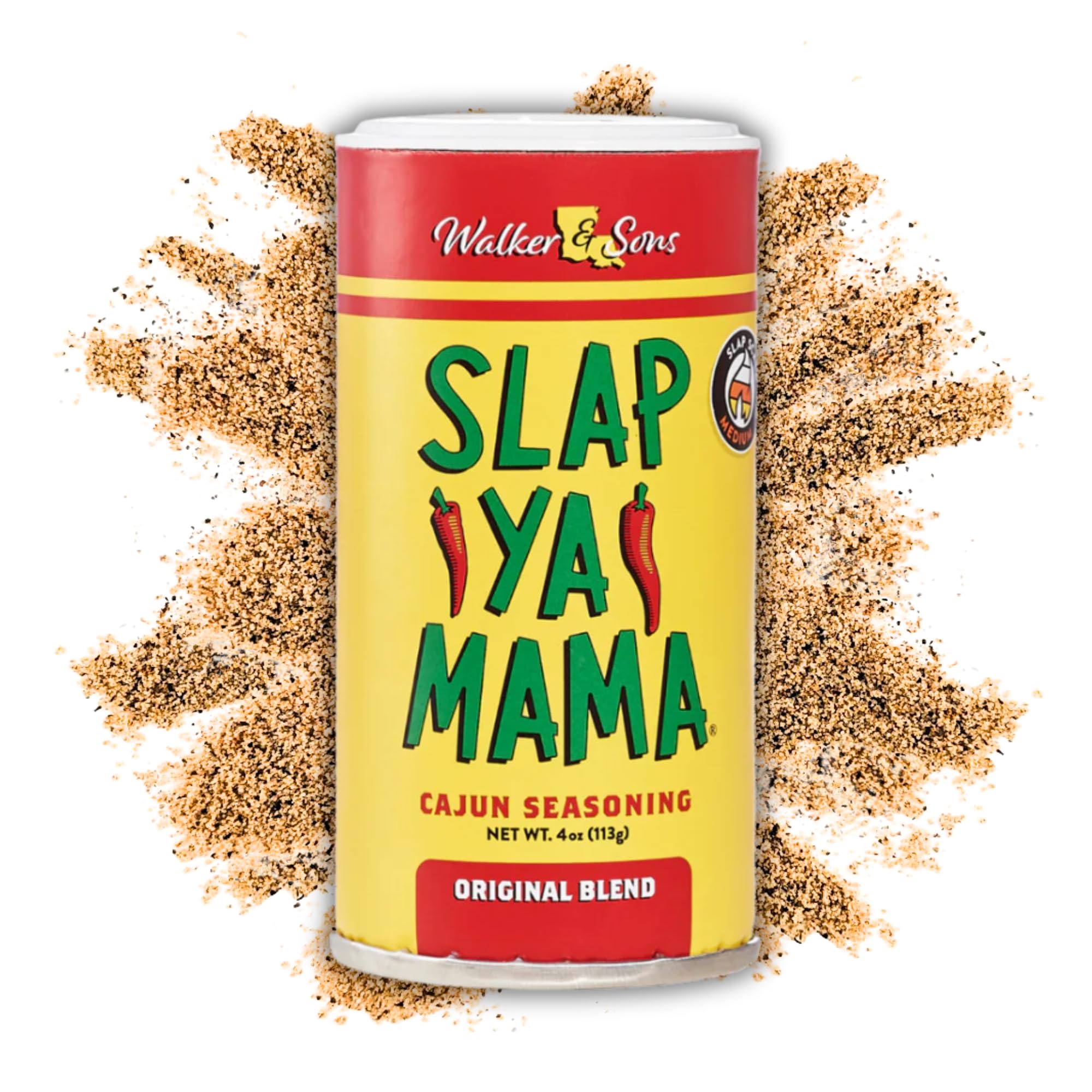 Slap Ya Mama Cajun seasoning bottle being poured for easy sprinkling on seafood and meats