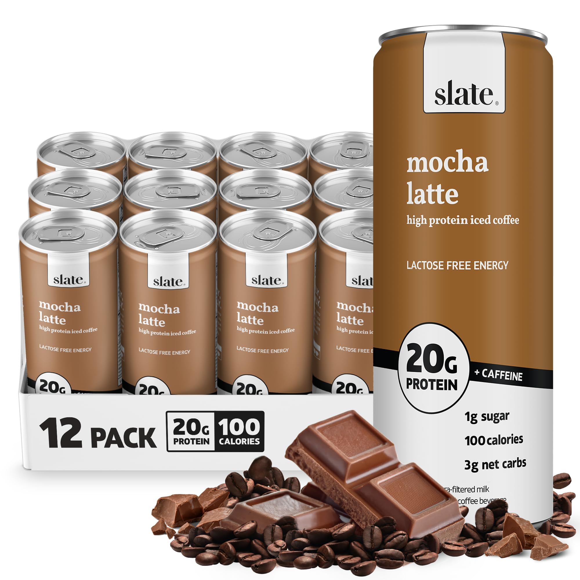 Slate Milk Mocha Latte can with 175mg caffeine for an on-the-go energy boost.