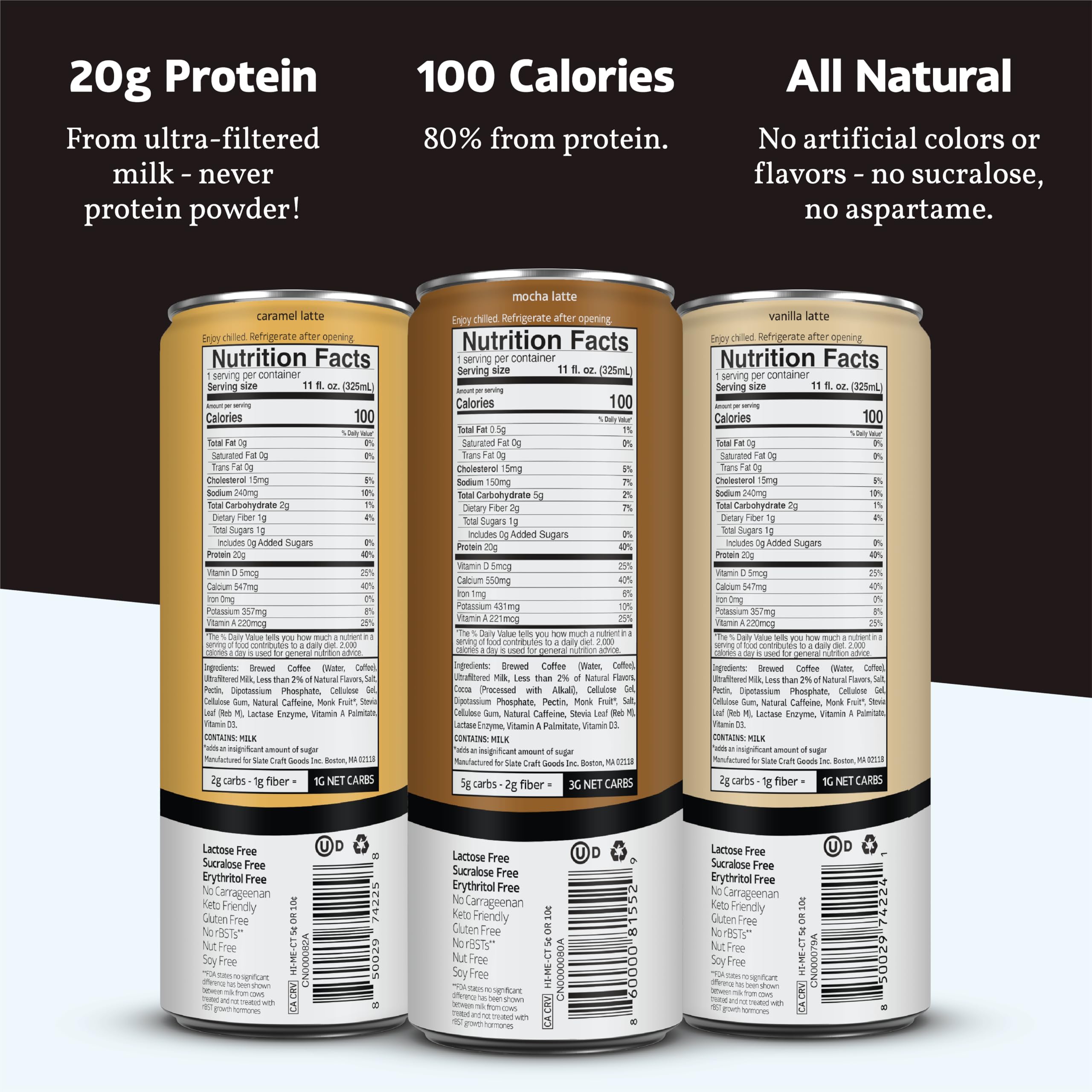 Slate Milk shelf-stable cans shown for convenient storage and portability