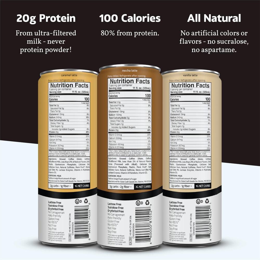 Slate Milk shelf-stable cans shown for convenient storage and portability