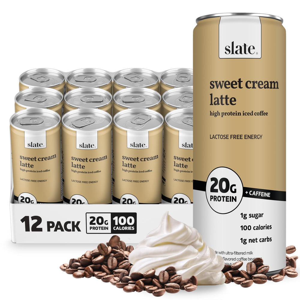 Slate Milk Sweet Cream Latte can on a clean surface, great taste anytime