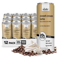 Slate Milk Sweet Cream Latte can on a clean surface, great taste anytime