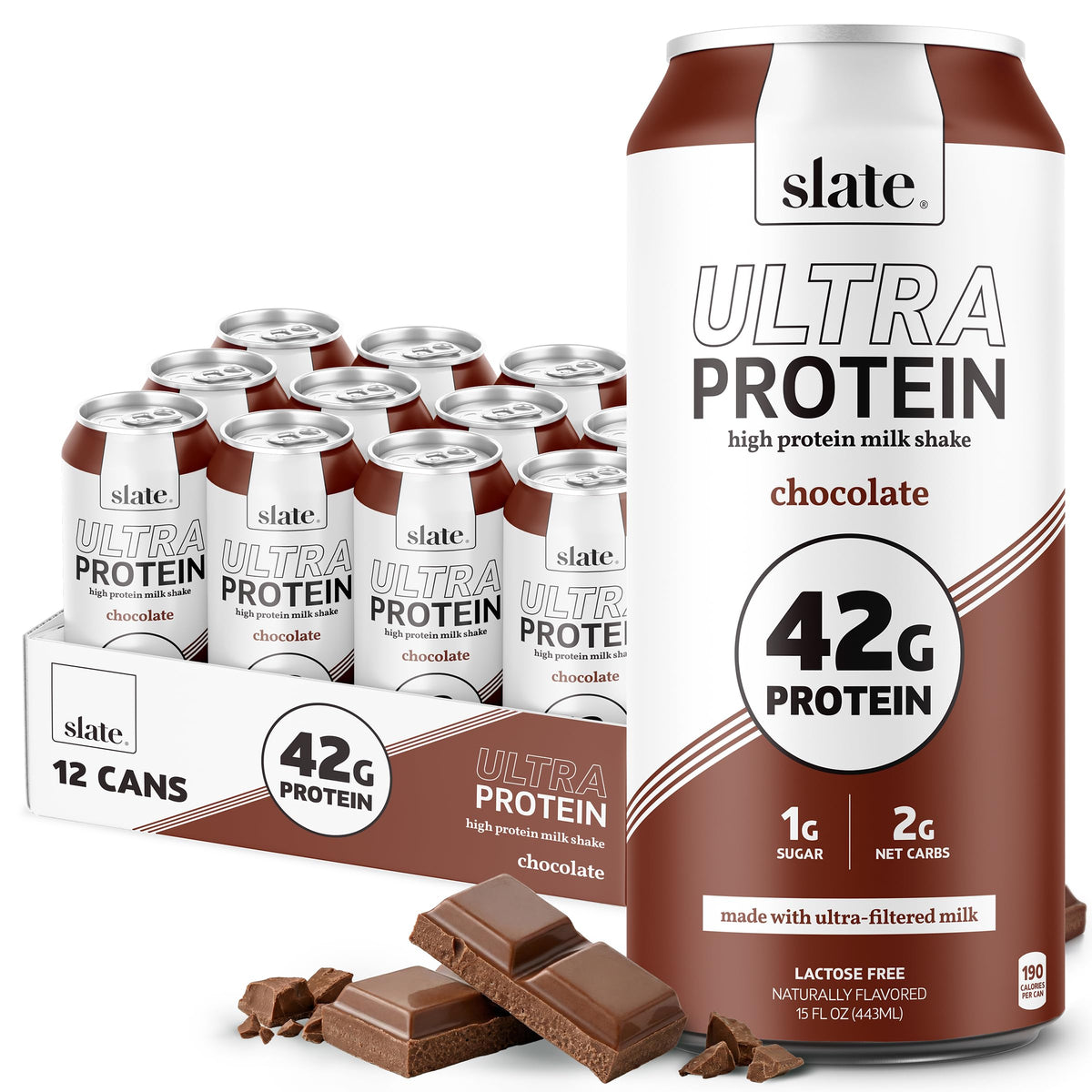 Slate Milk Ultra Protein Shake chocolate front can for high-protein breakfast on the go.