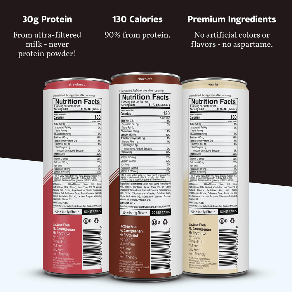 Slate Milk Ultra Protein Shake vanilla can, lactose-free and sugar-free
