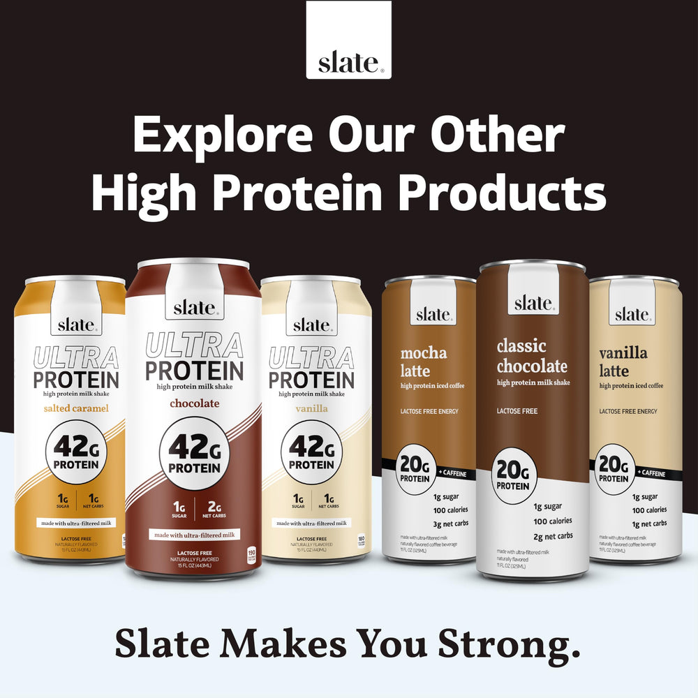 Slate Milk Ultra Protein Shake nutrition facts close-up with sugar and carbs