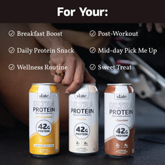 Slate Milk Ultra Protein Shake pour into glass shows quick, satisfying post-workout refreshment
